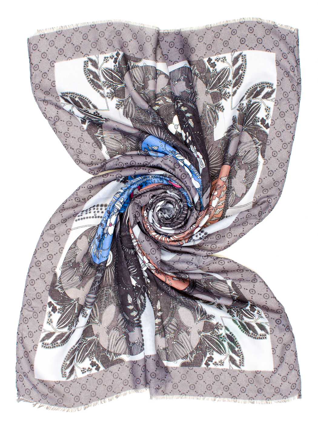 STOLA STAMPA HEARTS AND FLOWER, 75X185 - GREY